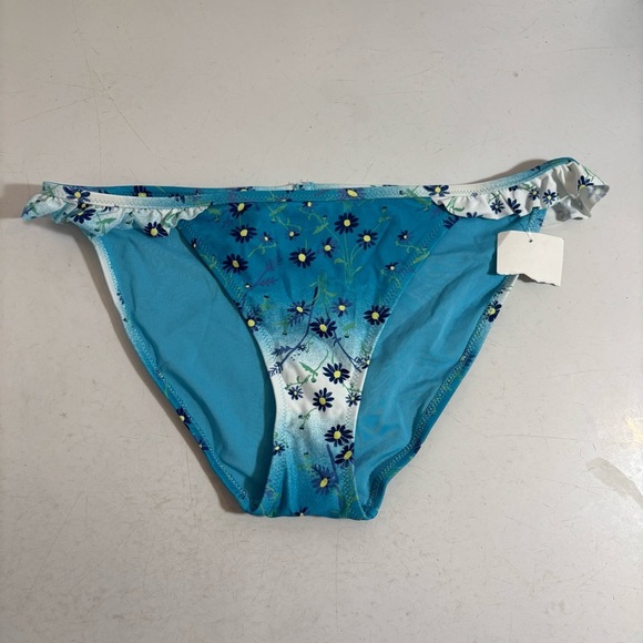 BNWT Aerie women’s blue floral ruffled bikini swim bottoms in size small - Picture 1 of 8